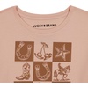 Lucky Brand Girl’s Short Sleeve Graphic T-Shirt, Tagless Cotton Tee with Fun Designs(Checkered Peach Whip)