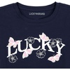 Lucky Brand Girl’s Short Sleeve Graphic T-Shirt, Tagless Cotton Tee with Fun Designs(Navy Butterfly Logo)