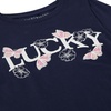 Lucky Brand Girl’s Short Sleeve Graphic T-Shirt, Tagless Cotton Tee with Fun Designs(Navy Butterfly Logo)