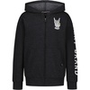 Lucky Brand Boys’ Long Sleeve Fleece Full Zip Hoodie, Comfortable, Relaxed Fit With Front Pockets(Skelly Hand Black Heather)