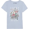 Lucky Brand Girl’s Short Sleeve Graphic T-Shirt, Tagless Cotton Tee with Fun Designs(Floral Kentucky Blue)