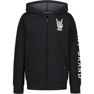 Lucky Brand Boys’ Long Sleeve Fleece Full Zip Hoodie, Comfortable, Relaxed Fit With Front Pockets(Skelly Hand Black Heather)