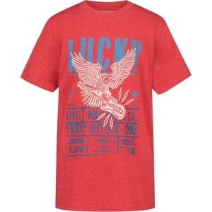 Lucky Brand Boys’ Short Sleeve Graphic Crew Neck T-Shirt, Soft, Comfortable, Relaxed Fit(Eagle Rock Red Heather)
