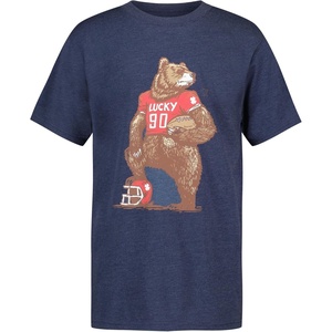 Lucky Brand Boys’ Short Sleeve Graphic Crew Neck T-Shirt, Soft, Comfortable, Relaxed Fit(Football Bear Dark Denim Heather)