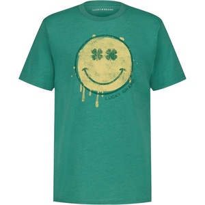Lucky Brand Boys’ Short Sleeve Graphic Crew Neck T-Shirt, Soft, Comfortable, Relaxed Fit(Melty Smile Bottle Green)