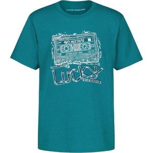 Lucky Brand Boys’ Short Sleeve Graphic Crew Neck T-Shirt, Soft, Comfortable, Relaxed Fit(Mix Tape Deep Lake Heather)
