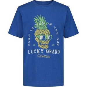 Lucky Brand Boys’ Short Sleeve Graphic Crew Neck T-Shirt, Soft, Comfortable, Relaxed Fit(Pineapple Delft Heather)