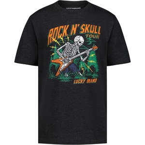 Lucky Brand Boys’ Short Sleeve Graphic Crew Neck T-Shirt, Soft, Comfortable, Relaxed Fit(Rock N Skull Black Heather)