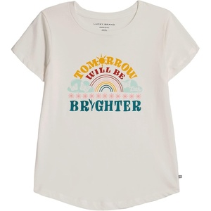 Lucky Brand Girl’s Short Sleeve Graphic T-Shirt, Tagless Cotton Tee with Fun Designs(Cloud Brighter)