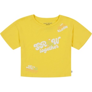 Lucky Brand Girl’s Short Sleeve Graphic T-Shirt, Tagless Cotton Tee with Fun Designs(Gold Finch Grow)