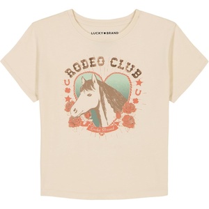 Lucky Brand Girl’s Short Sleeve Graphic T-Shirt, Tagless Cotton Tee with Fun Designs(Rodeo Club)