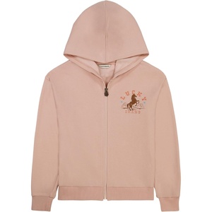 Lucky Brand Girls’ Long Sleeve Fleece Full Zip Hoodie With Ribbed Cuffs & Waist(Peach Whip Wild West)