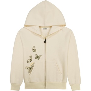 Lucky Brand Girls’ Long Sleeve Fleece Full Zip Hoodie With Ribbed Cuffs & Waist(Seedpearl Butterfly Wings)