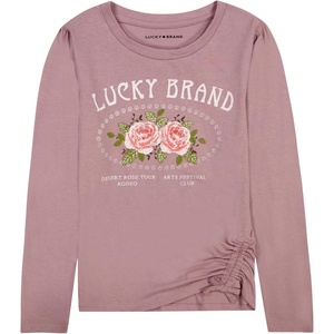 Lucky Brand Girls’ Long Sleeve Graphic T-Shirt, Tagless Cotton Tee with Fun Designs(Desert Rose)