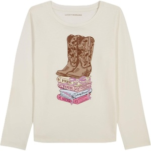 Lucky Brand Girls’ Long Sleeve Graphic T-Shirt, Tagless Cotton Tee with Fun Designs(Free Your Mind)