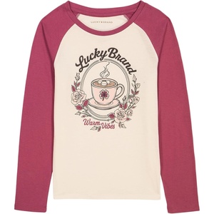 Lucky Brand Girls’ Long Sleeve Graphic T-Shirt, Tagless Cotton Tee with Fun Designs(Warm Vibes)