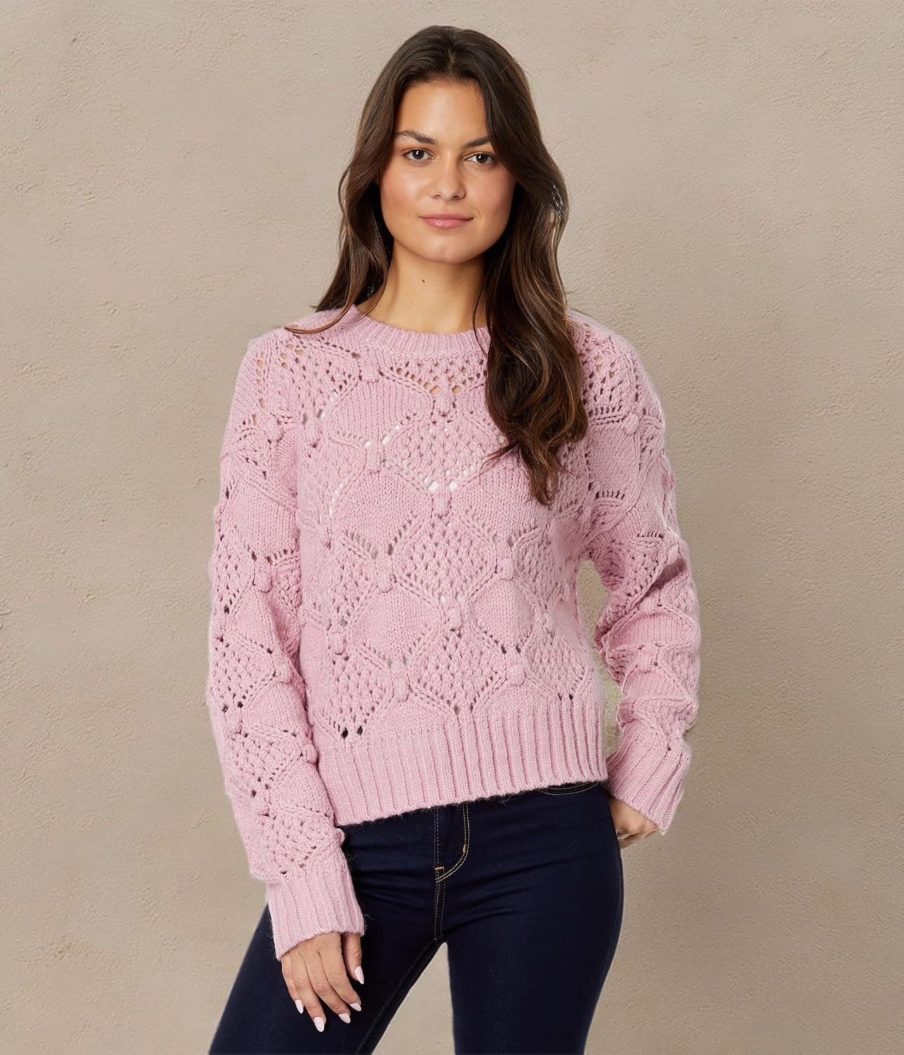 image:imageLucky Brand Womens Lucky Brand Womens Open Stitch Pullover SweaterLilas