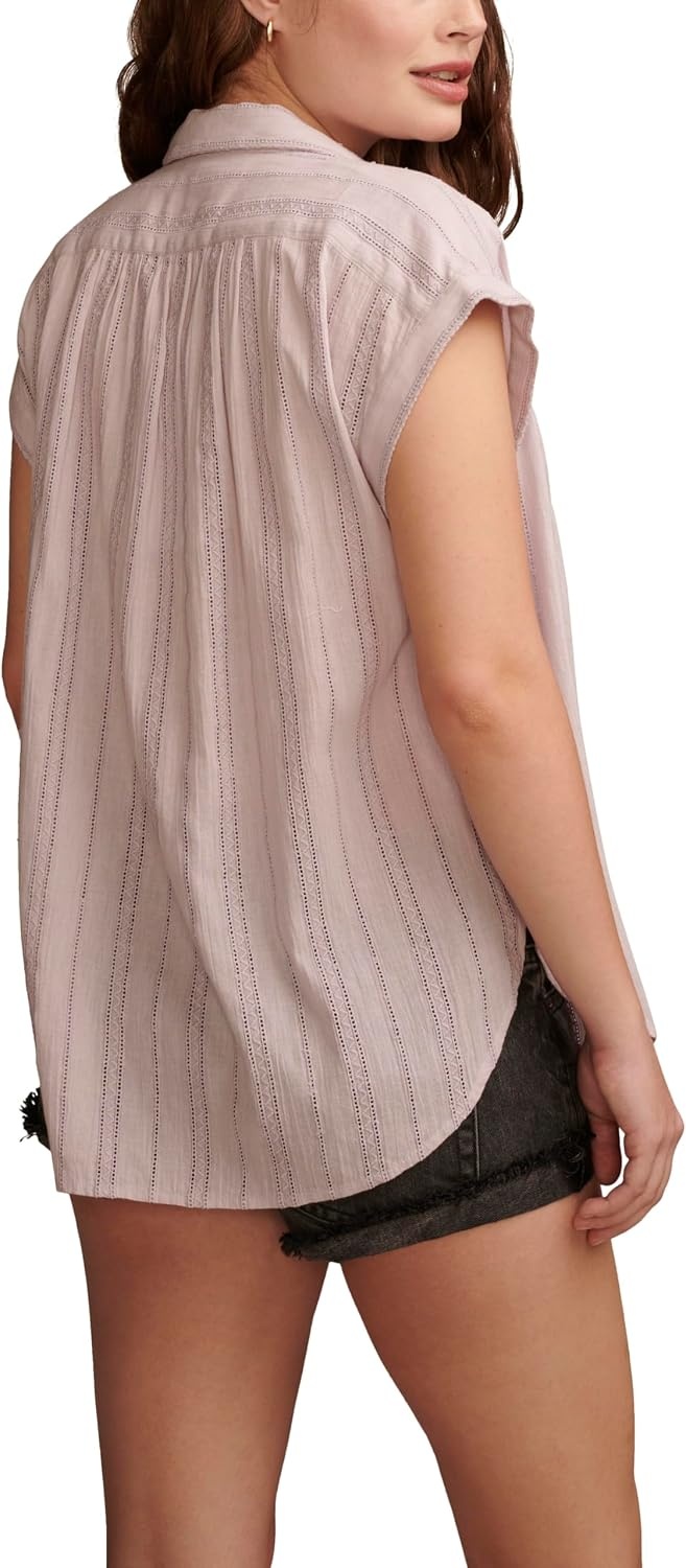 image:imageLucky Brand Womens Solid Short Sleeve Popover WSchiffliIris