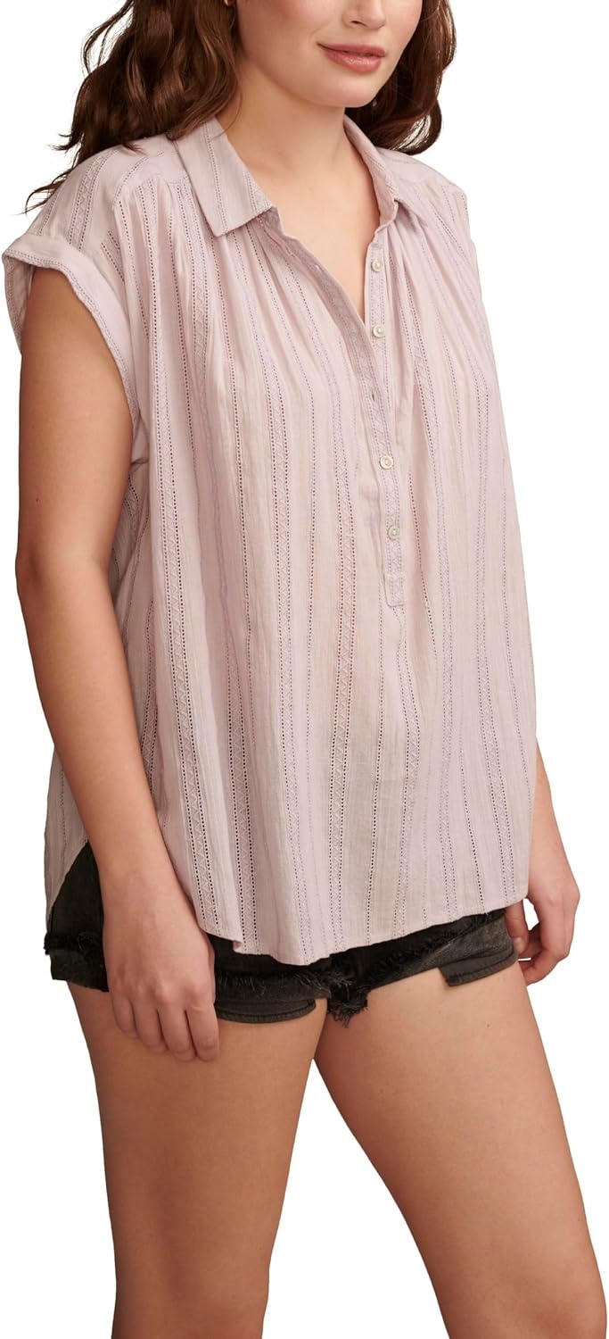 image:imageLucky Brand Womens Solid Short Sleeve Popover WSchiffliIris