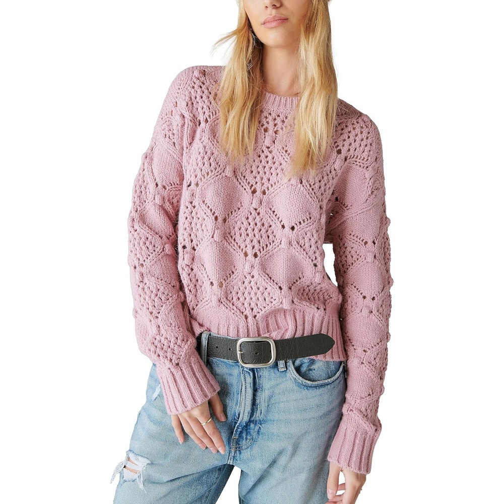 image:imageLucky Brand Womens Lucky Brand Womens Open Stitch Pullover SweaterLilas
