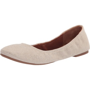 Lucky Brand Women’s Emmie Ballet Flat, Comfortable Slip-On Shoes(Natural/Platinum Linen)