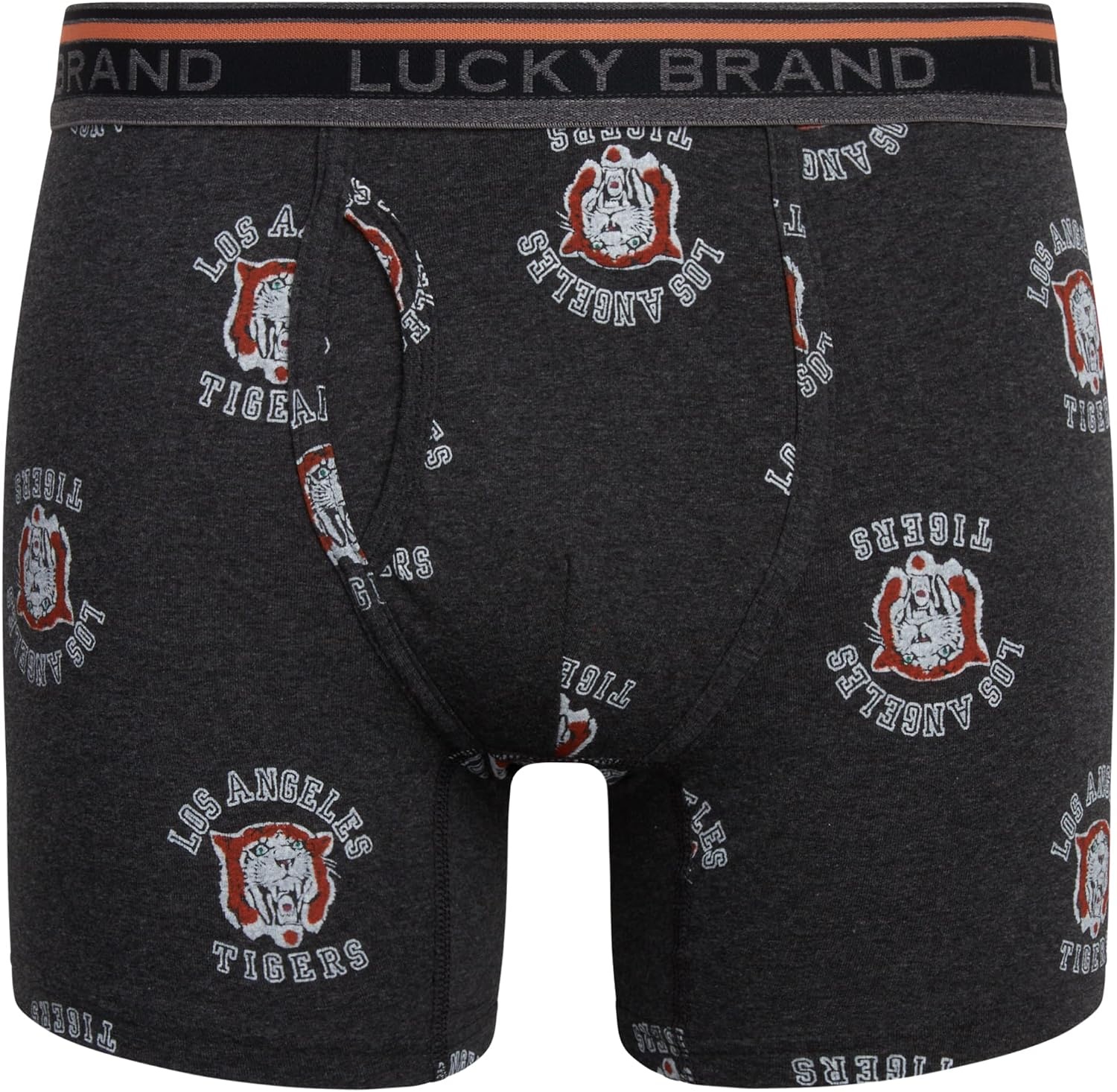 image:imageLucky Brand Mens Boxer Briefs 3 Pack Soft Stretch Cotton Boxers 6 InseamJet BlackCharcoal Heather Grey PrintVintage Indigo
