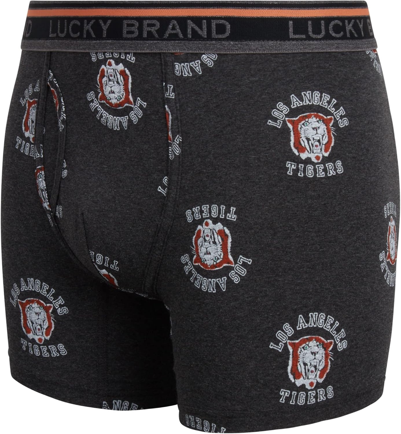 image:imageLucky Brand Mens Boxer Briefs 3 Pack Soft Stretch Cotton Boxers 6 InseamJet BlackCharcoal Heather Grey PrintVintage Indigo