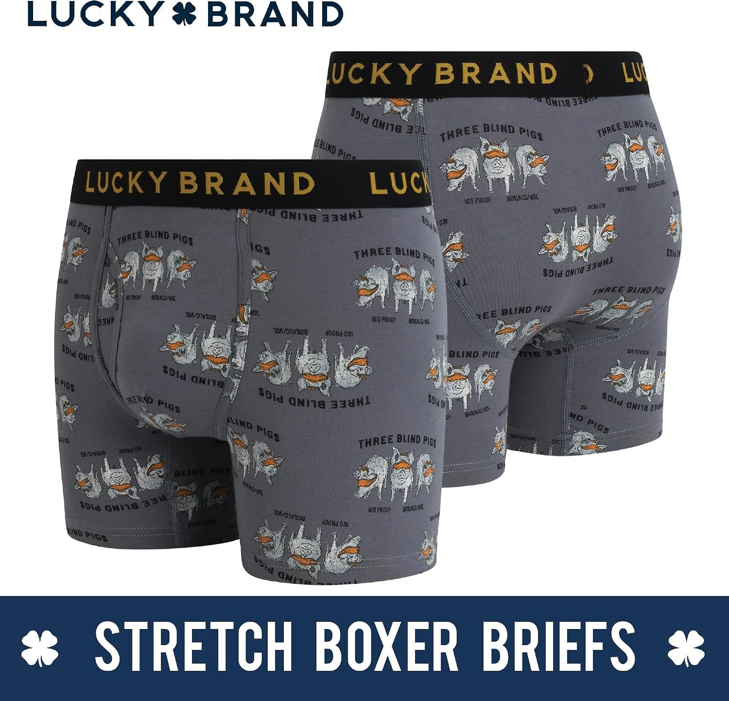 image:imageLucky Brand Mens Boxer Briefs 3 Pack Soft Stretch Cotton Boxers 6 InseamJet BlackStormy Weather PrintGrey Heather