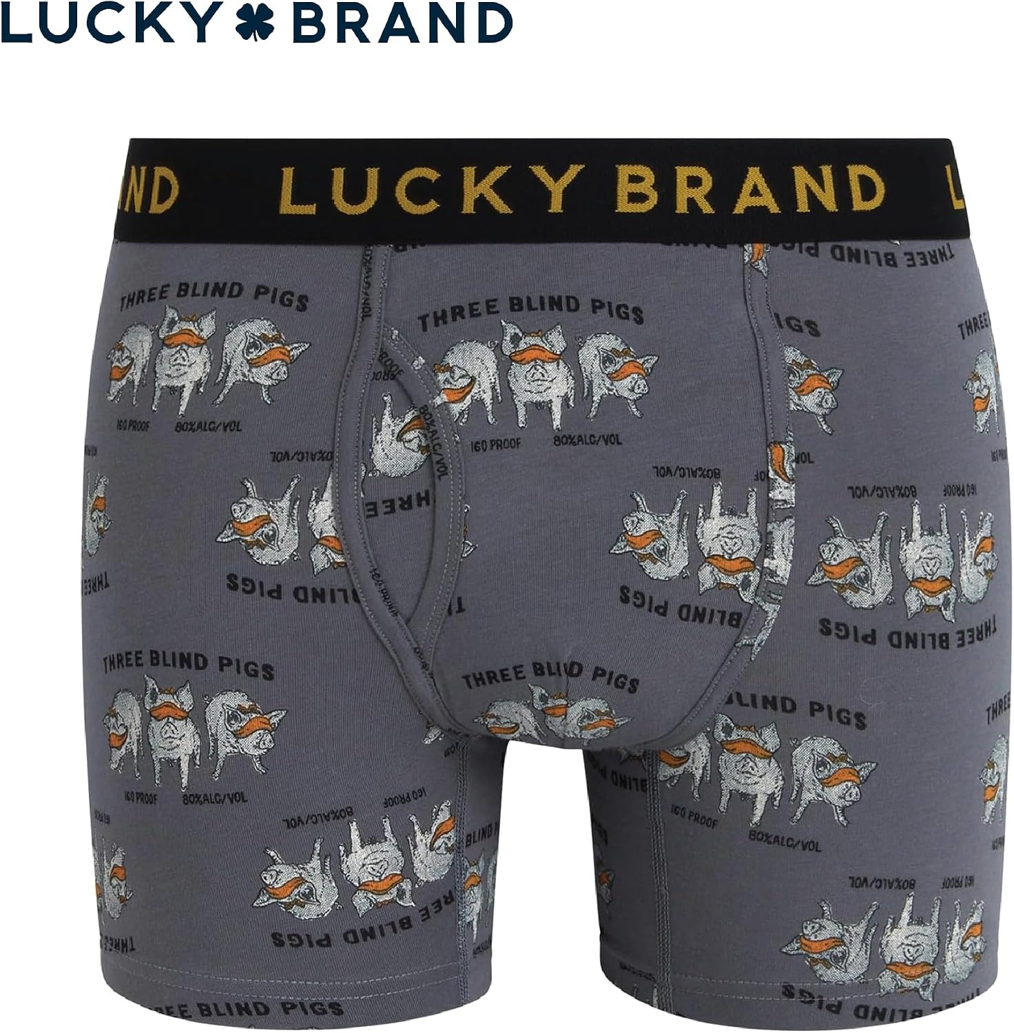 image:imageLucky Brand Mens Boxer Briefs 3 Pack Soft Stretch Cotton Boxers 6 InseamJet BlackStormy Weather PrintGrey Heather