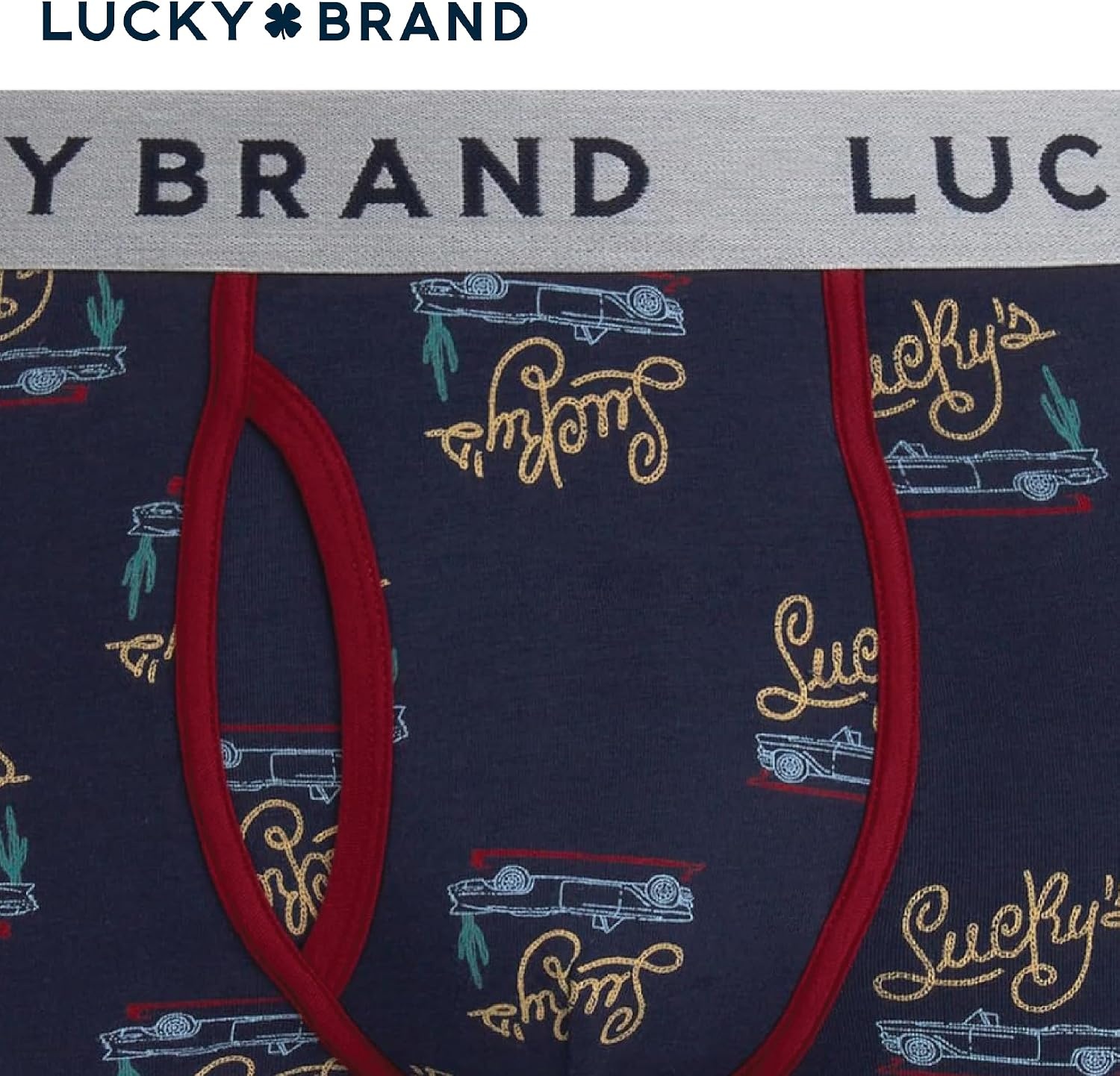 image:imageLucky Brand Mens Boxer Briefs 3 Pack Soft Stretch Cotton Boxers 6 InseamLight Grey HeatherMood Indigo PrintTibetan Red