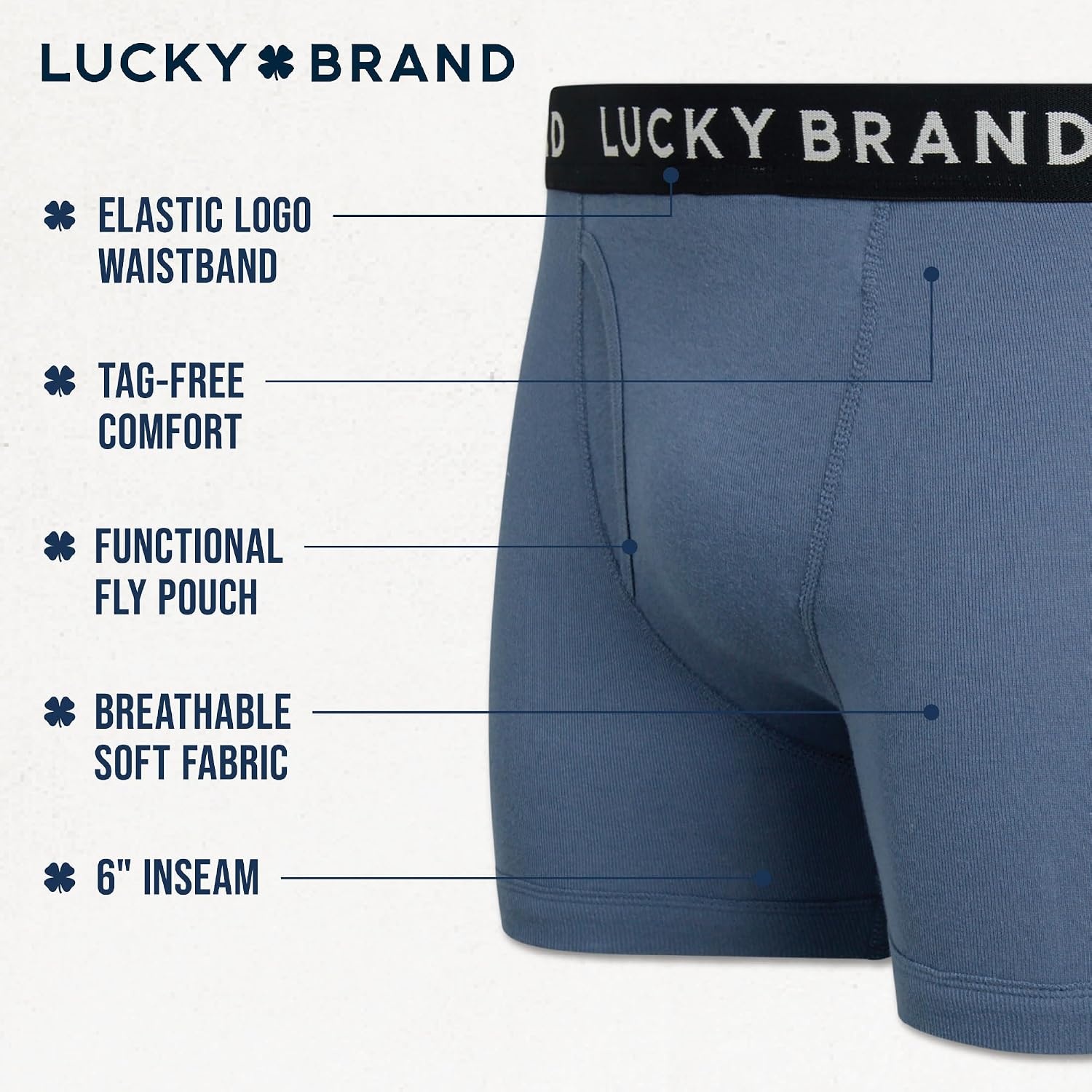 image:imageLucky Brand Mens Boxer Briefs 3 Pack Soft Stretch Cotton Boxers 6 InseamLight Grey HeatherMood Indigo PrintTibetan Red