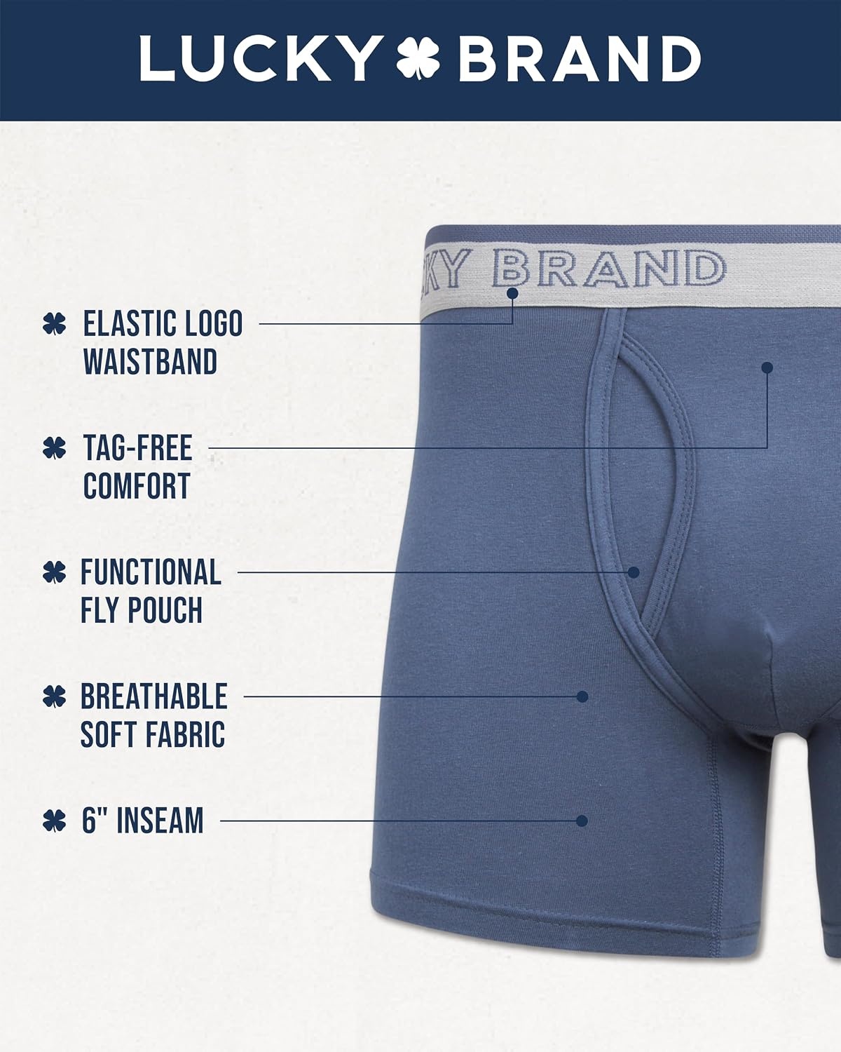 image:imageLucky Brand Mens Boxer Briefs 3 Pack Underwear Boxers with Fly 6 InseamRed OchreIndigo PrintVintage Indigo