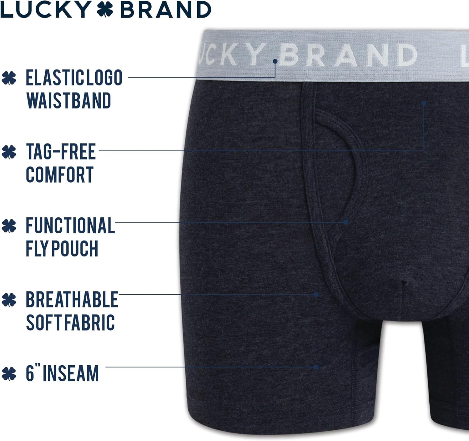 image:imageLucky Brand Mens Boxer Briefs Cotton Boxers with Fly 6 Pack 6 InseamBlue HeatherGrey HeatherCharcoal Heather