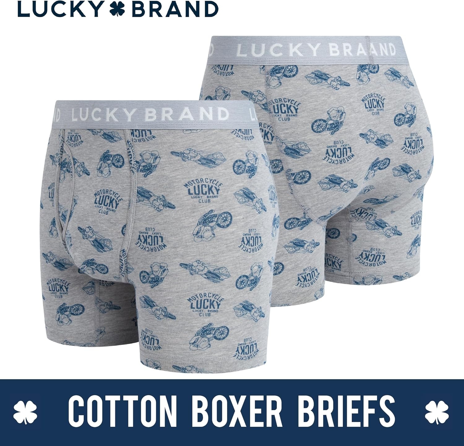 image:imageLucky Brand Mens Boxer Briefs Cotton Boxers with Fly 6 Pack 6 InseamBlue HeatherGrey HeatherCharcoal Heather