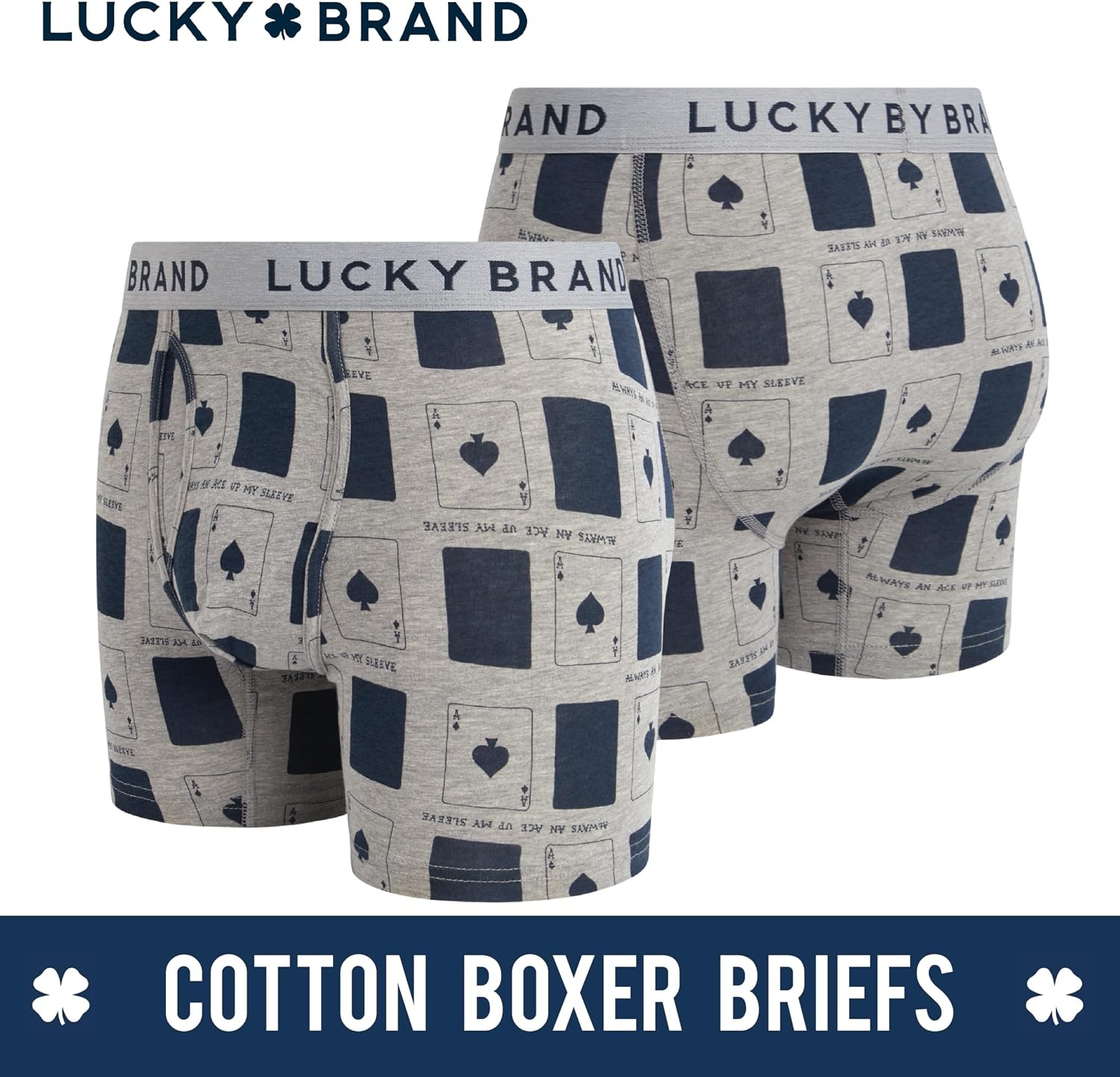 image:imageLucky Brand Mens Boxer Briefs Cotton Boxers with Fly 6 Pack 6 InseamGrey HeatherGrey PrintMood Indigo