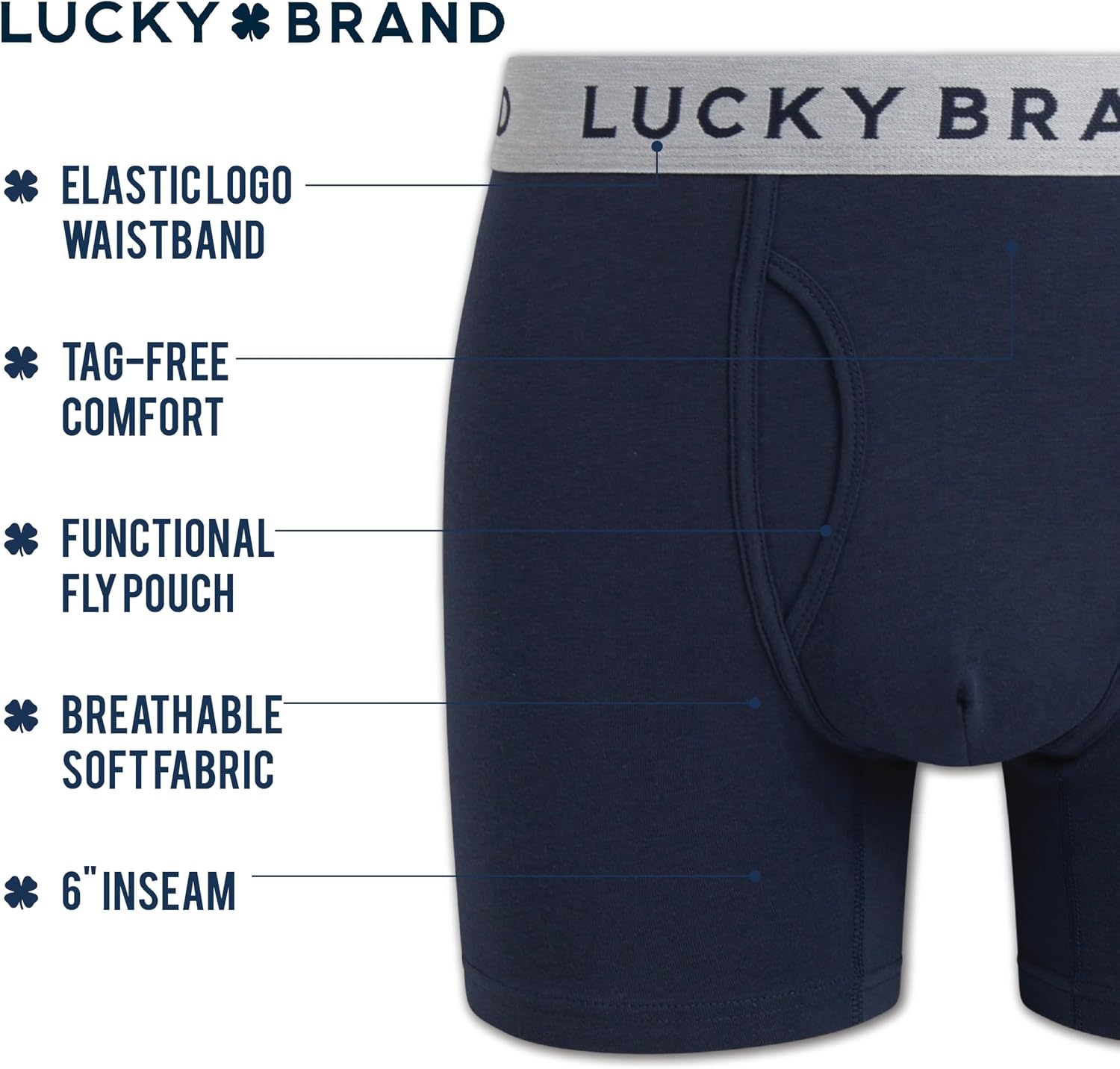 image:imageLucky Brand Mens Boxer Briefs Cotton Boxers with Fly 6 Pack 6 InseamGrey HeatherGrey PrintMood Indigo