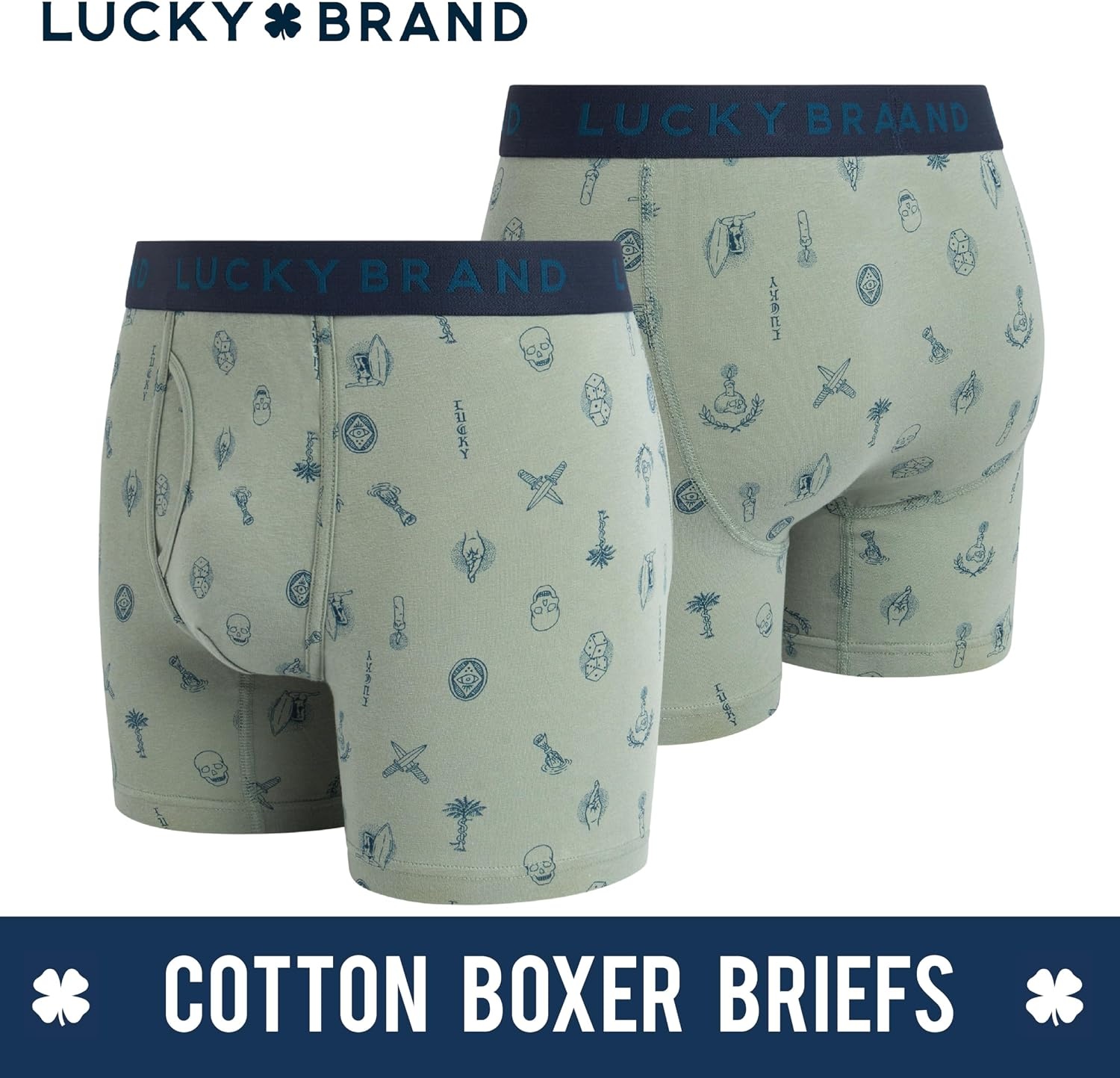 image:imageLucky Brand Mens Boxer Briefs Cotton Boxers with Fly 6 Pack 6 InseamIndigoLight GreenCharcoal Grey