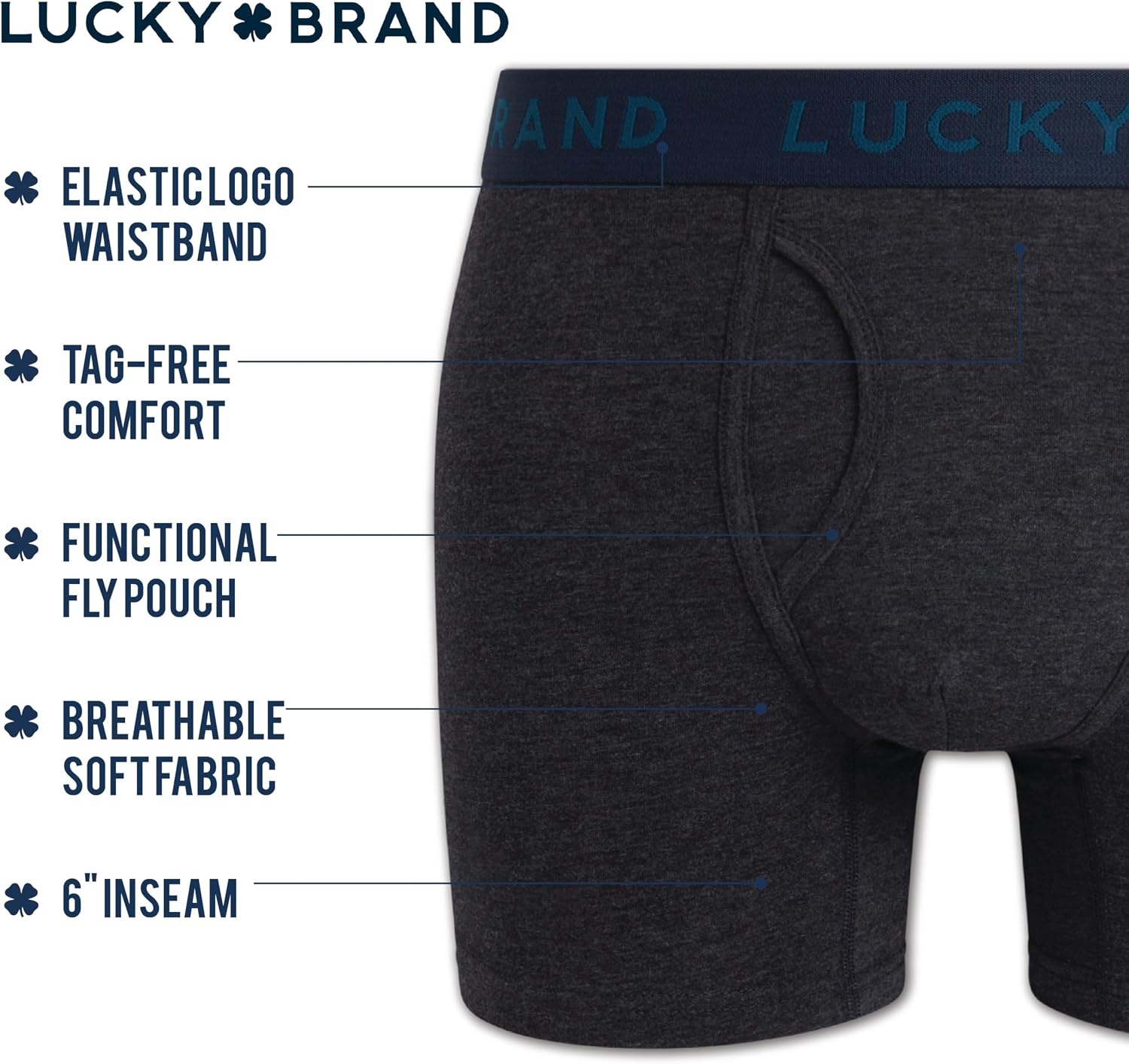 image:imageLucky Brand Mens Boxer Briefs Cotton Boxers with Fly 6 Pack 6 InseamIndigoLight GreenCharcoal Grey
