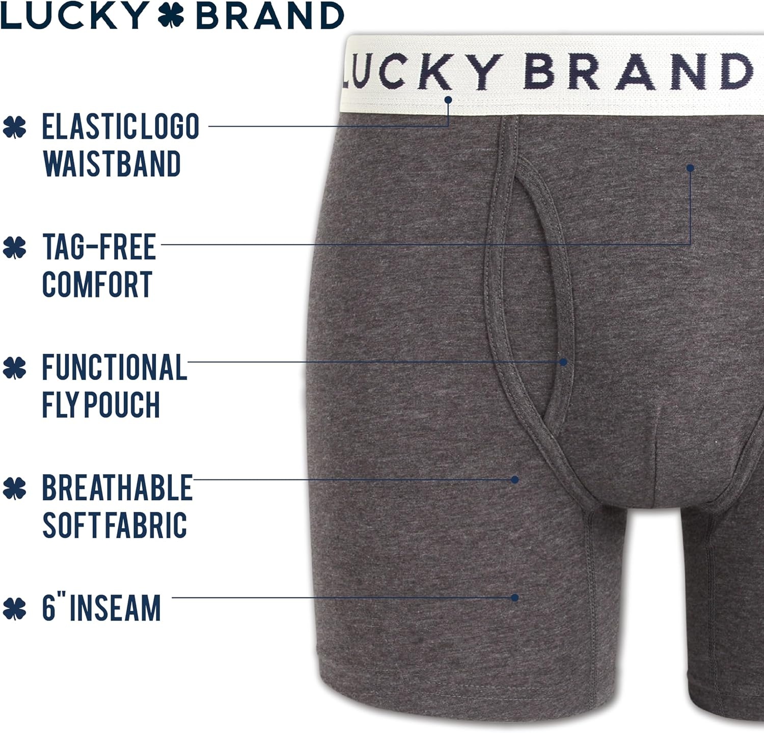 image:imageLucky Brand Mens Boxer Briefs Cotton Boxers with Fly 6 Pack 6 InseamMedium GreyJet Black PrintRed Ochre