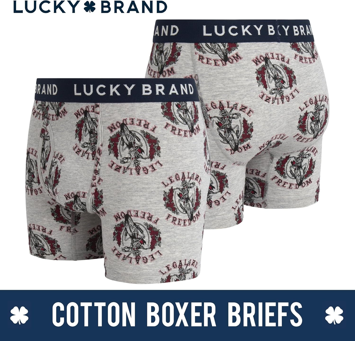 image:imageLucky Brand Mens Boxer Briefs Cotton Boxers with Fly 6 Pack 6 InseamMood IndigoGrey Heather PrintTibetan Red