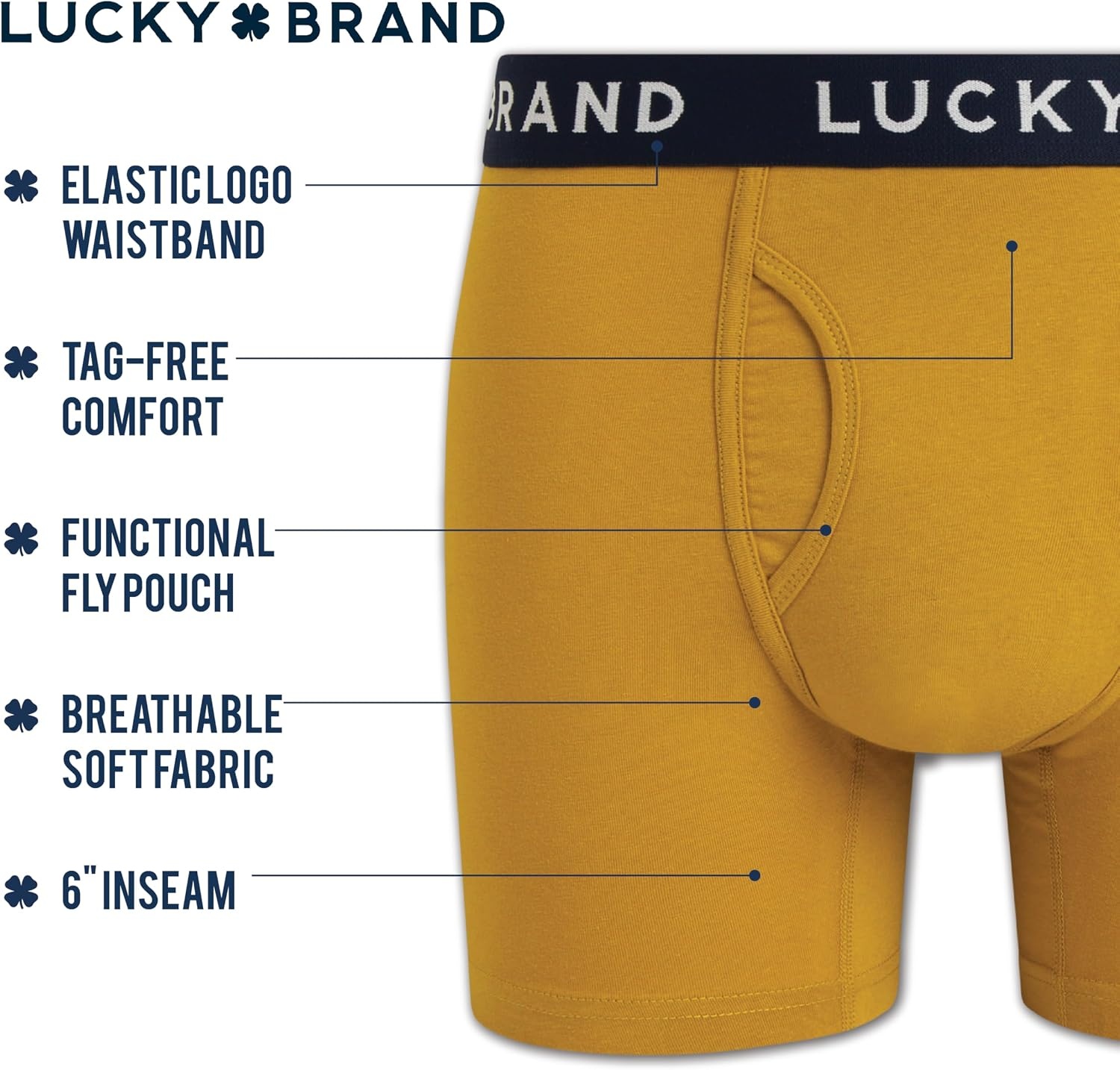 image:imageLucky Brand Mens Boxer Briefs Cotton Boxers with Fly 6 Pack 6 InseamShadow BlackBlue PrintGolden Olive