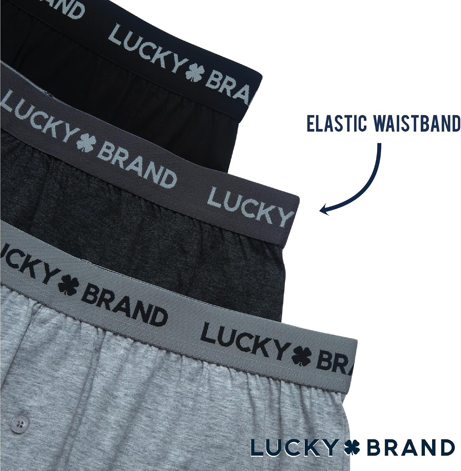 image:imageLucky Brand Mens Boxers 3 Pack Breathable Knit Shorts Fly 4 14 InseamBlackLight GreyCharcoal Heather