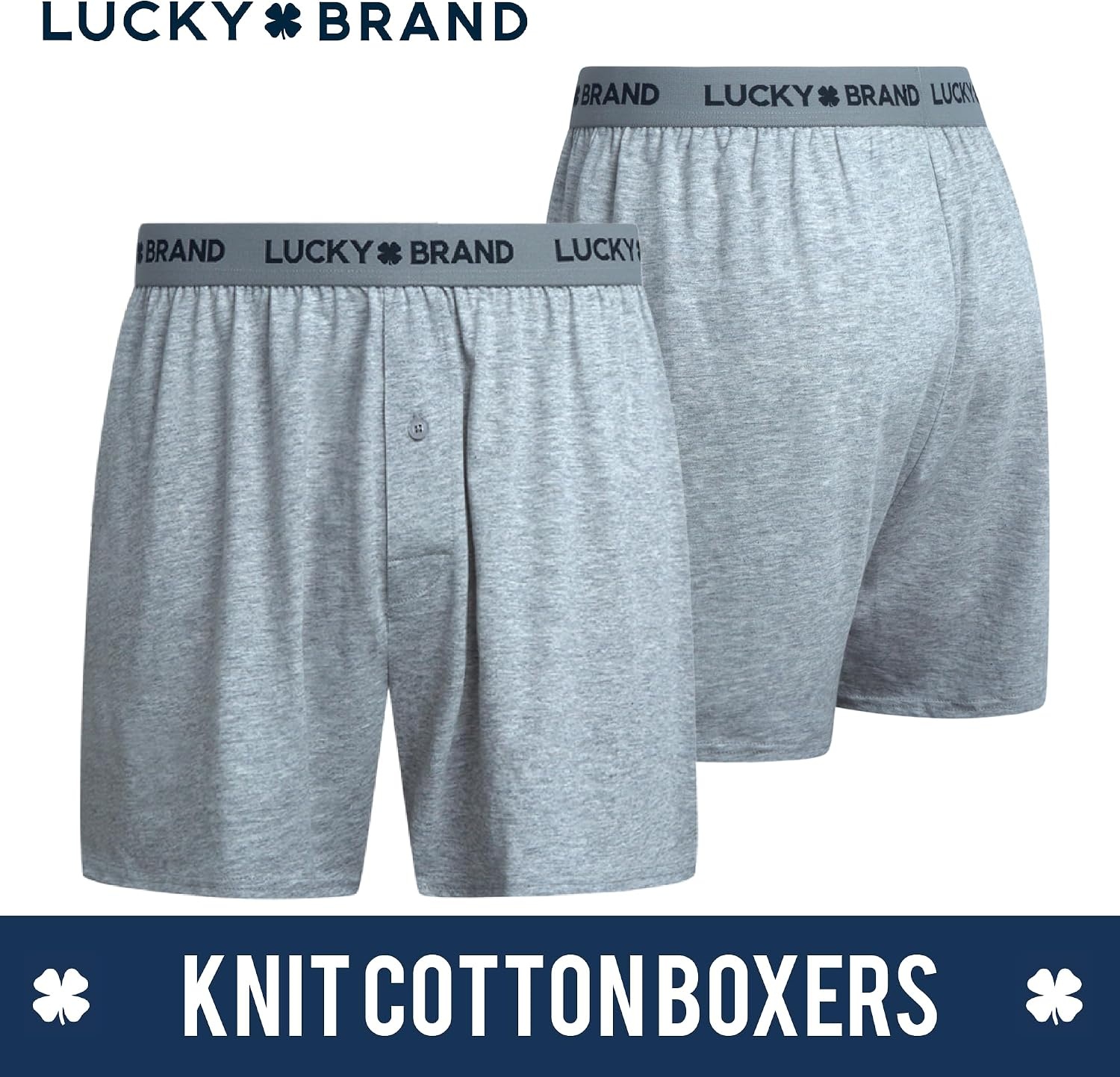 image:imageLucky Brand Mens Boxers 3 Pack Breathable Knit Shorts Fly 4 14 InseamBlackLight GreyCharcoal Heather