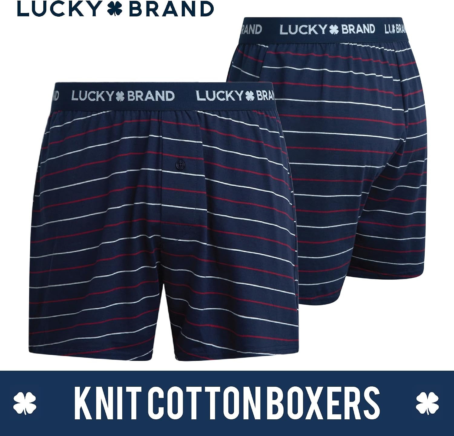 image:imageLucky Brand Mens Boxers 3 Pack Breathable Knit Shorts Fly 4 14 InseamBlueStripesLight Grey Heather