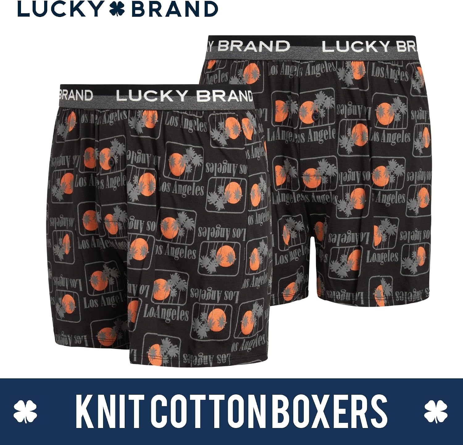 image:imageLucky Brand Mens Boxers 3 Pack Breathable Knit Shorts Fly 4 14 InseamCharcoalBlack PrintDark Green