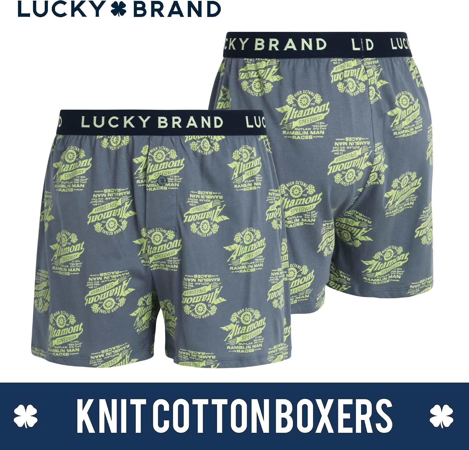 image:imageLucky Brand Mens Boxers 3 Pack Breathable Knit Shorts Fly 4 14 InseamDark GreyStormy Weather PrintLight Grey Heather