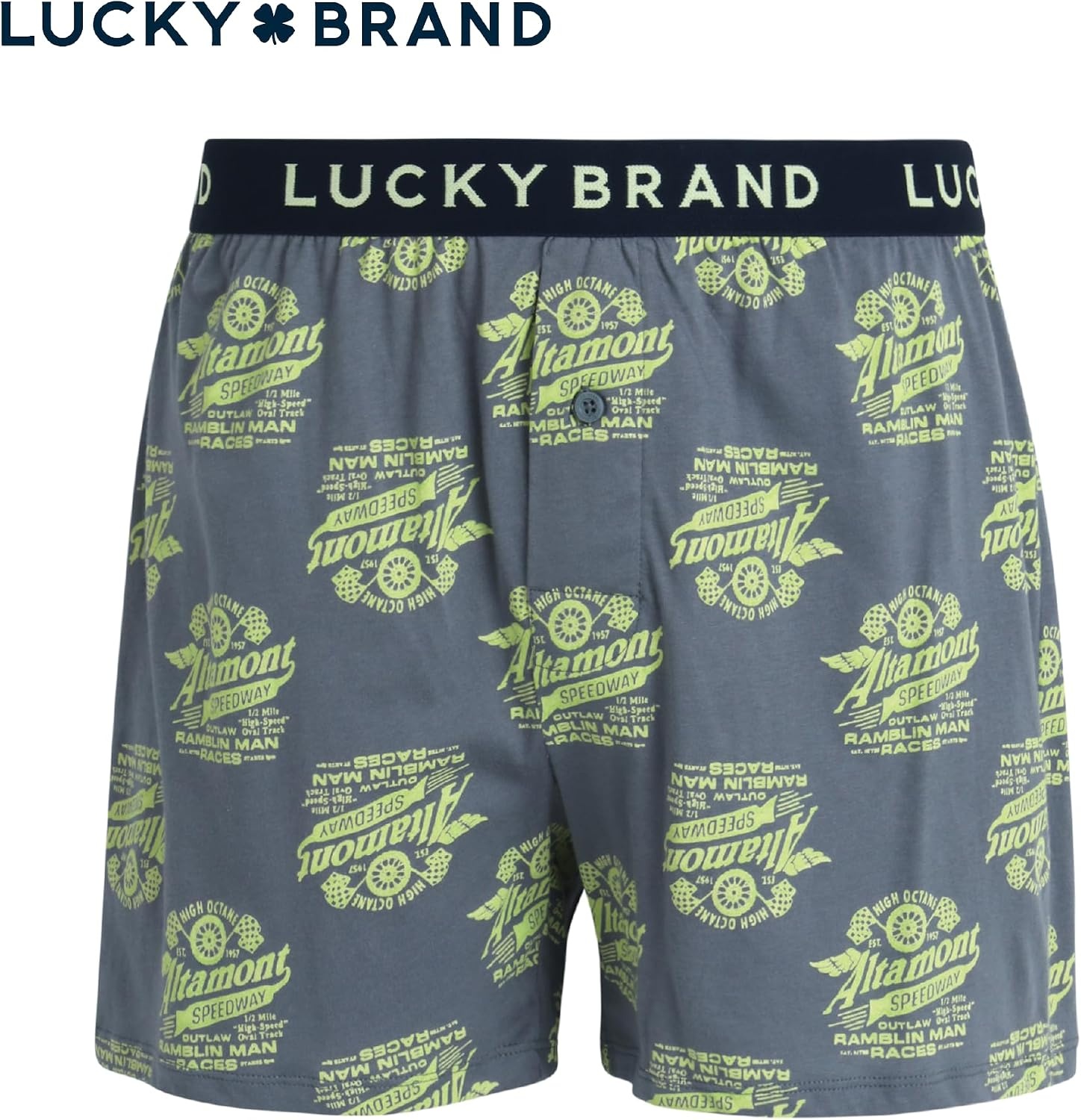 image:imageLucky Brand Mens Boxers 3 Pack Breathable Knit Shorts Fly 4 14 InseamDark GreyStormy Weather PrintLight Grey Heather
