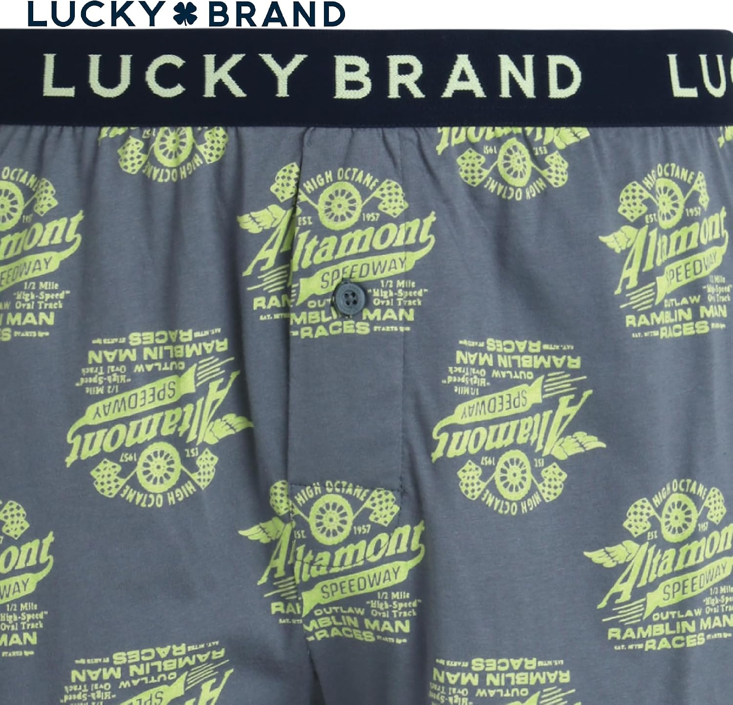 image:imageLucky Brand Mens Boxers 3 Pack Breathable Knit Shorts Fly 4 14 InseamDark GreyStormy Weather PrintLight Grey Heather