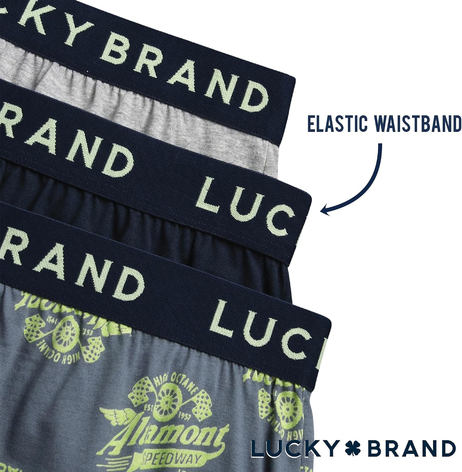 image:imageLucky Brand Mens Boxers 3 Pack Breathable Knit Shorts Fly 4 14 InseamDark GreyStormy Weather PrintLight Grey Heather