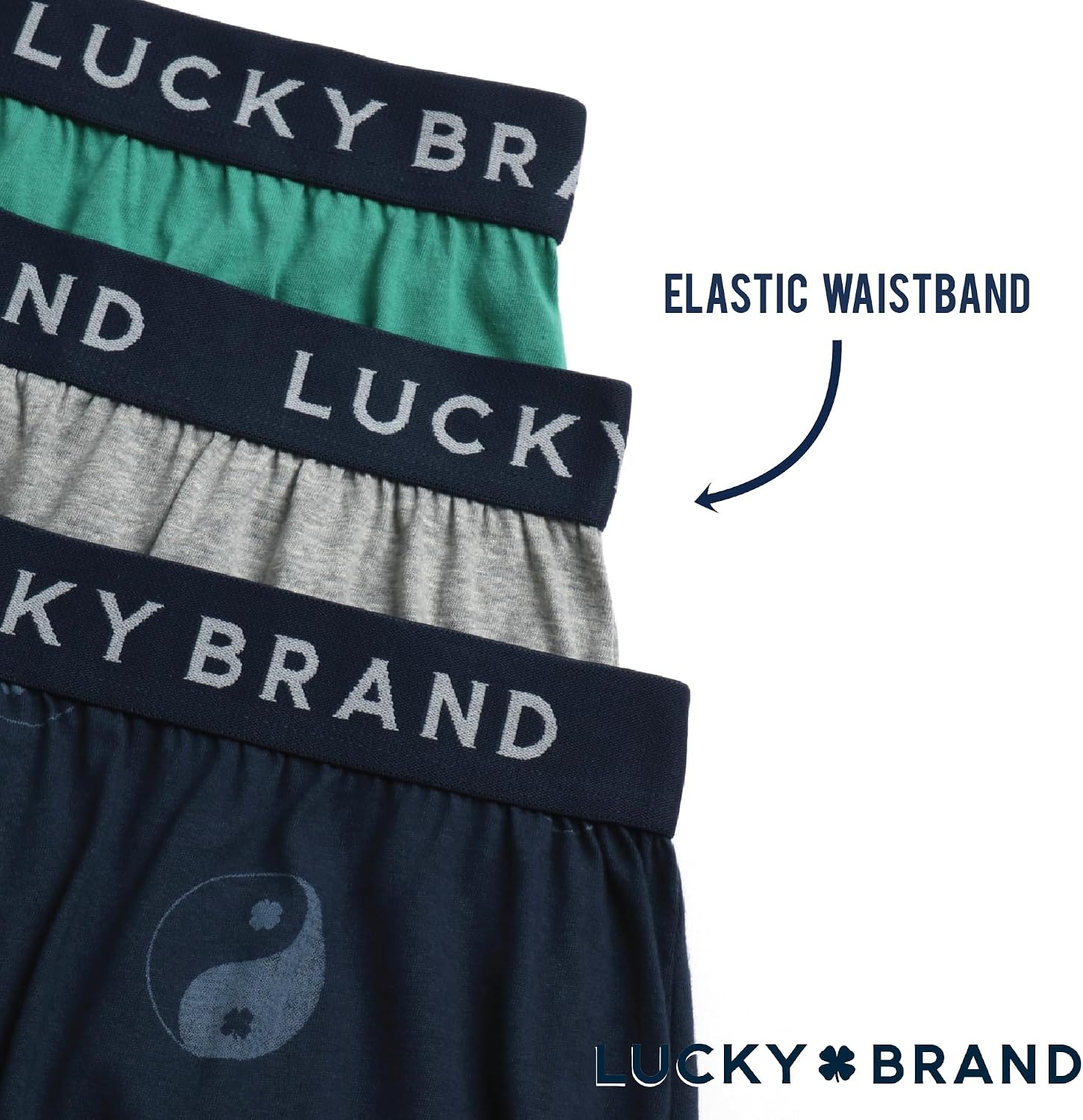 image:imageLucky Brand Mens Boxers 3 Pack Breathable Knit Shorts Fly 4 14 InseamHeather GreyPrintBottle Green